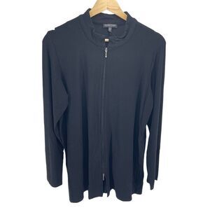 Eileen Fisher Womens Full Zip Jacket Long Sleeve Longline Black Petite Large